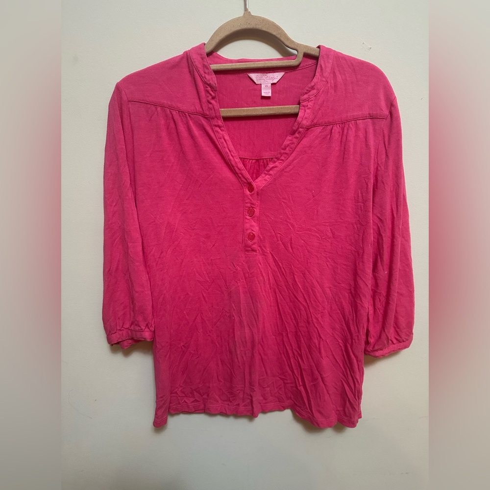 Lilly Pulitzer Pink Henley Blouse Size XS